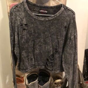 Love love Distressed, long sleeve black top